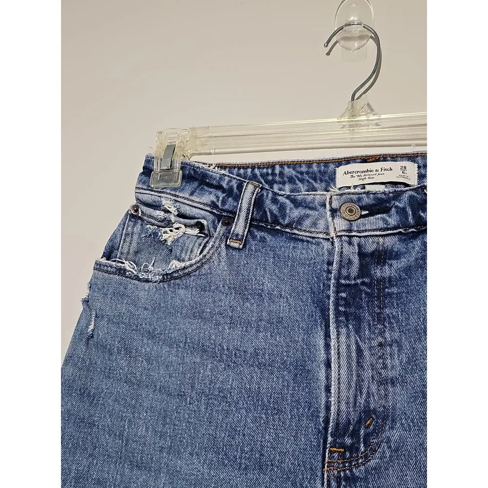 Abercrombie & Fitch 90s Relaxed High Rise Curve Love Womens 28 6S Medium Wash - Picture 7 of 13